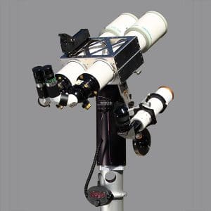 An EuroENC bino scope on a TTS-160 Panther Telescope Mount